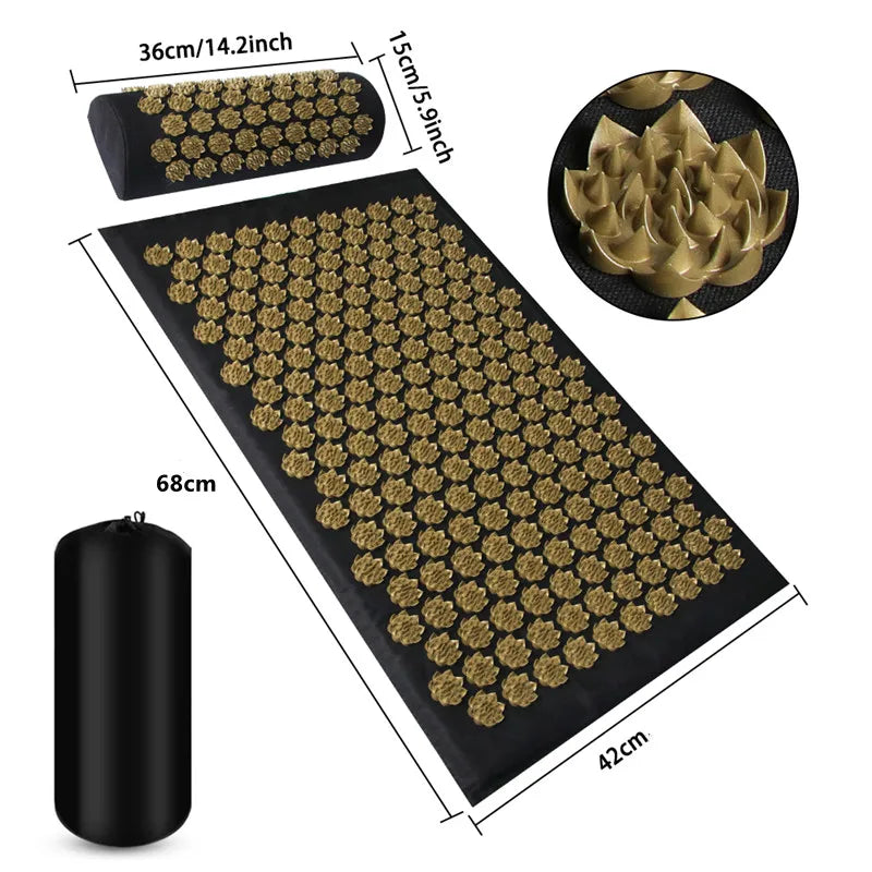 3-Piece Acupressure Mat & Pillow Set – Spike Mat for Back & Body Pain Relief