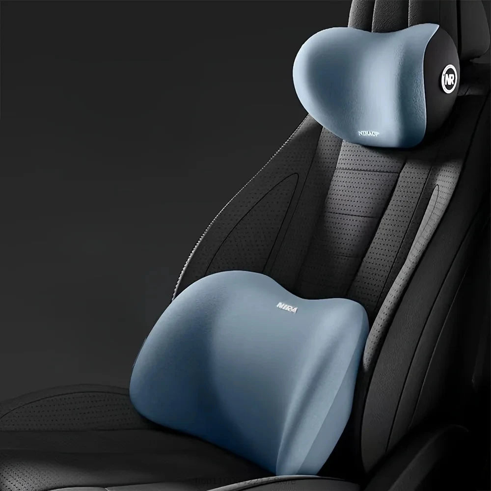 Ergonomic Memory Foam Car Seat Cushion & Headrest – All-Season Lumbar Support