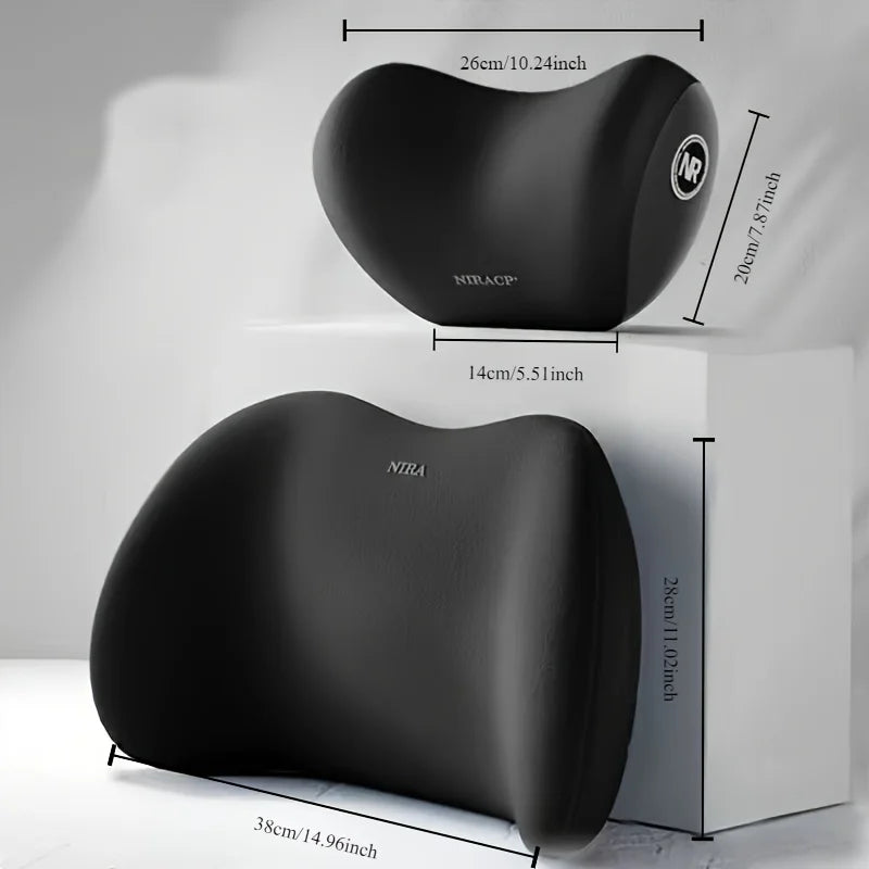 Ergonomic Memory Foam Car Seat Cushion & Headrest – All-Season Lumbar Support
