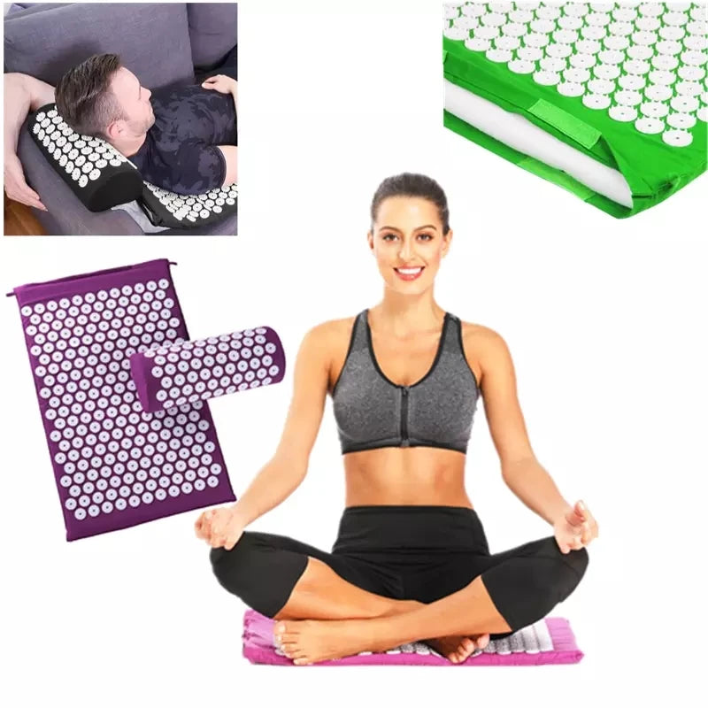 Acupressure Massage Mat & Pillow Set with Bag – Spike Mat for Back Pain & Stress Relief