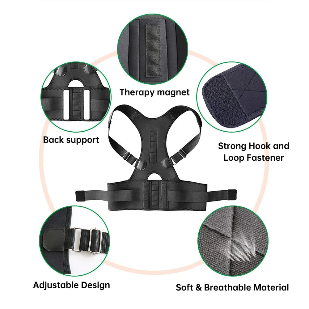 Adjustable Magnet Posture Corrector – Back Corset Belt & Shoulder Lumbar Support Brace