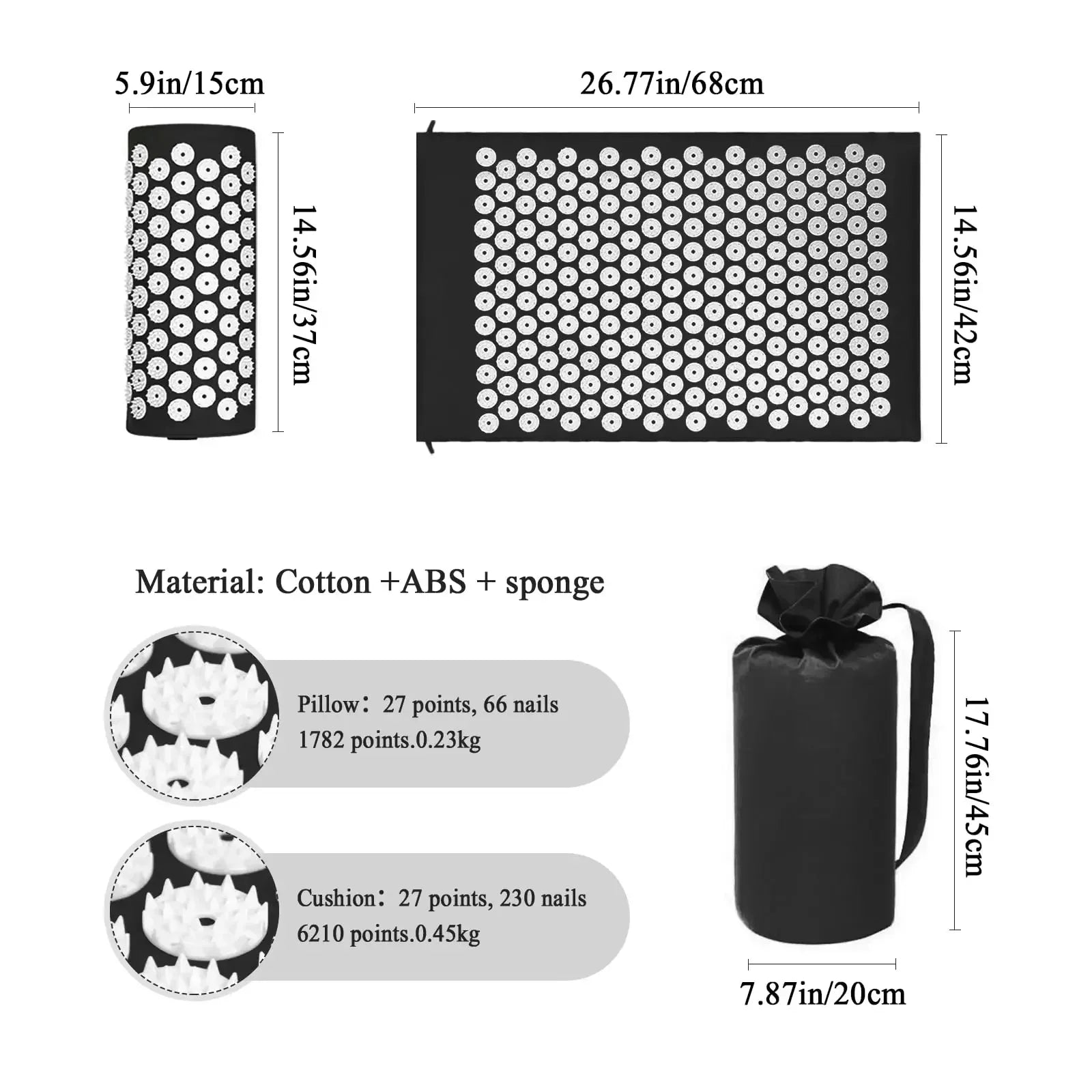Acupressure Mat & Pillow Cushion Set – Yoga, Acupuncture & Muscle Relaxation