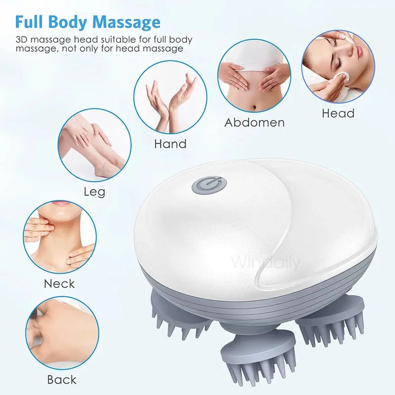 Electric Scalp & Head Massager – Kneading Vibration for Neck, Shoulder & Body Relief