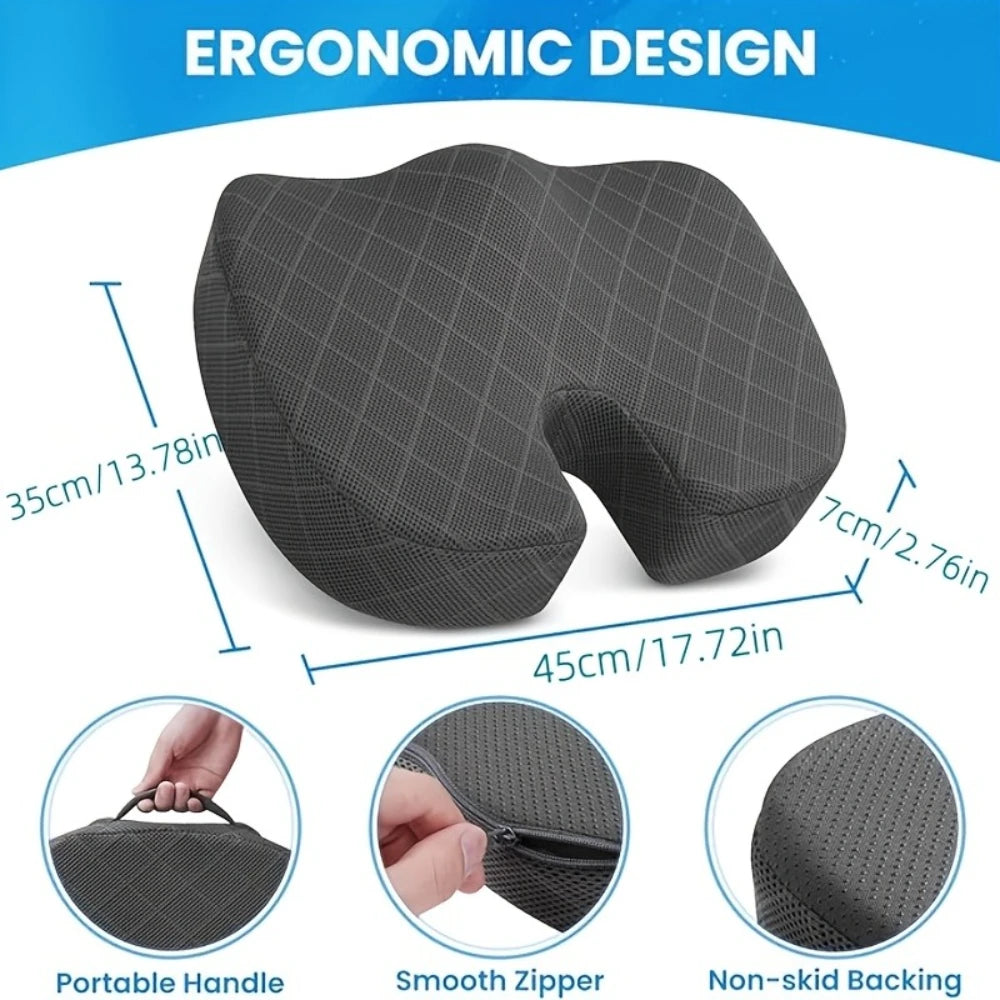 Memory Foam Ergonomic Seat Cushion – Orthopedic Hip Support for Office & Car
