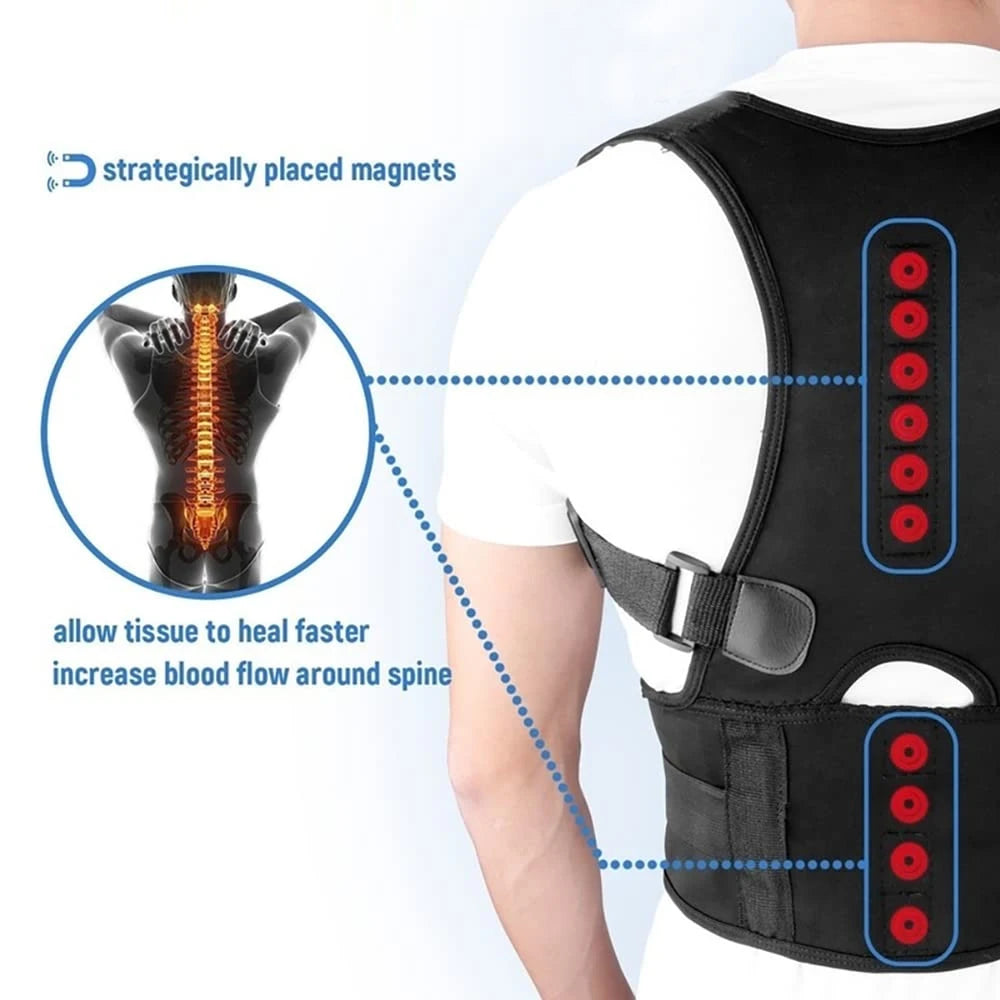 Adjustable Magnet Posture Corrector – Back Corset Belt & Shoulder Lumbar Support Brace
