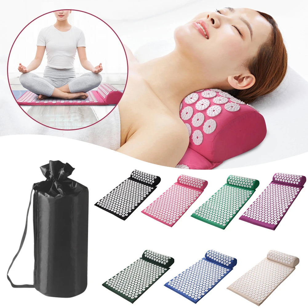 Acupressure Mat & Pillow Set with Storage Bag – Neck, Back & Foot Massage
