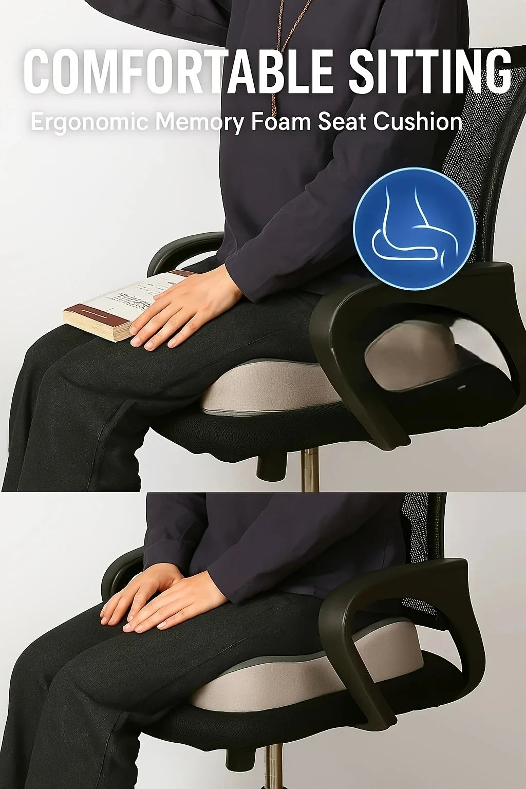 Memory Foam Seat Cushion with Center Groove – Anti-Decubitus Support for Car & Office