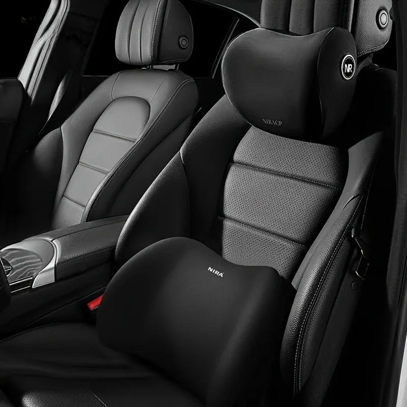Ergonomic Memory Foam Car Seat Cushion & Headrest – All-Season Lumbar Support