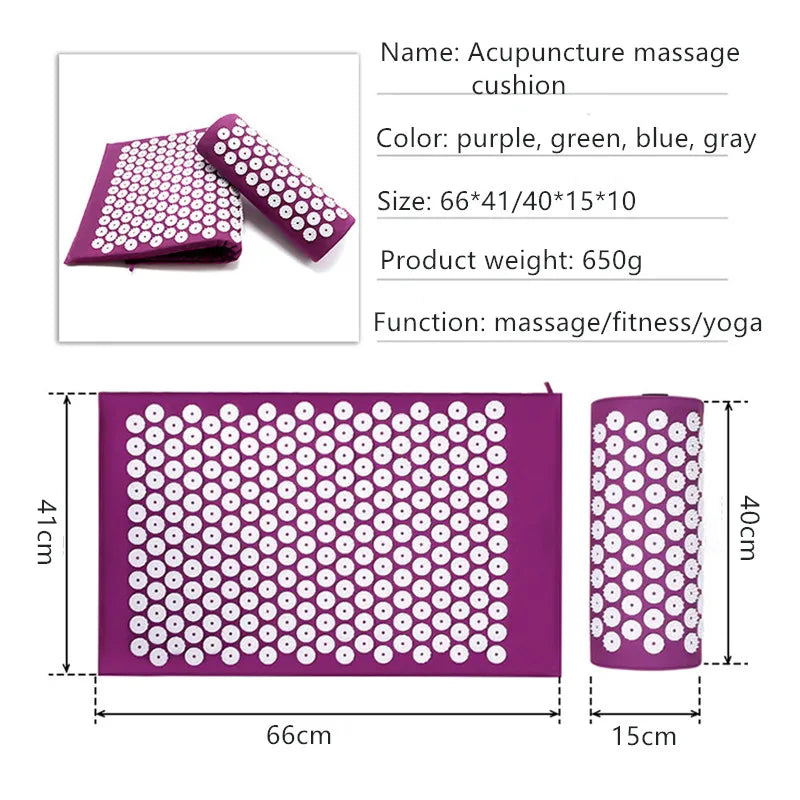 Acupressure Massage Mat & Pillow Set with Bag – Spike Mat for Back Pain & Stress Relief