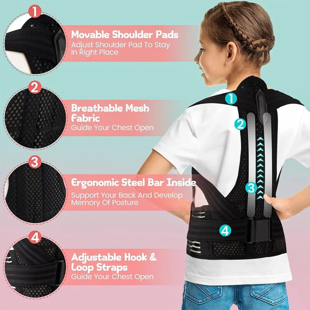 Kids Back Posture Corrector – Adjustable Clavicle Brace for Kyphosis & Slouching