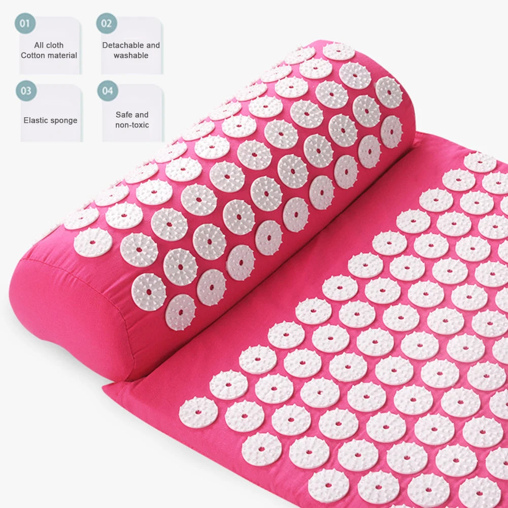 Acupressure Mat & Pillow Set with Storage Bag – Neck, Back & Foot Massage