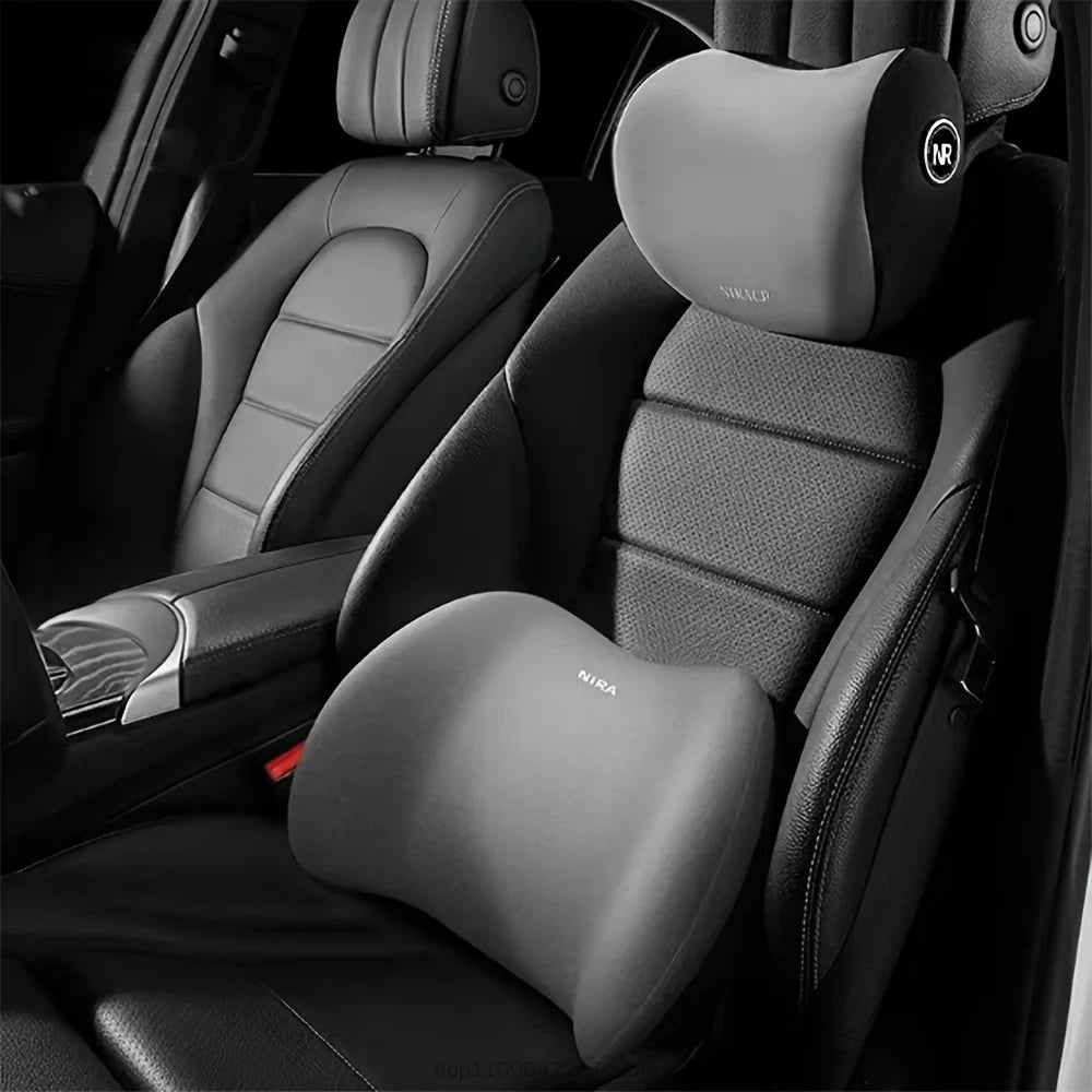 Ergonomic Memory Foam Car Seat Cushion & Headrest – All-Season Lumbar Support