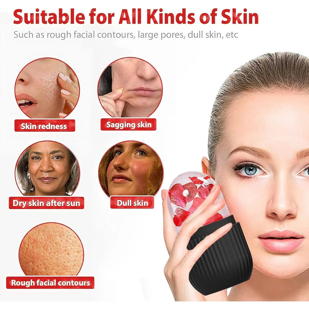 Ice Cube Face Roller – Silicone Skin Brightening & Depuffing Tool