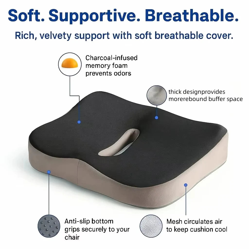 Memory Foam Seat Cushion with Center Groove – Anti-Decubitus Support for Car & Office