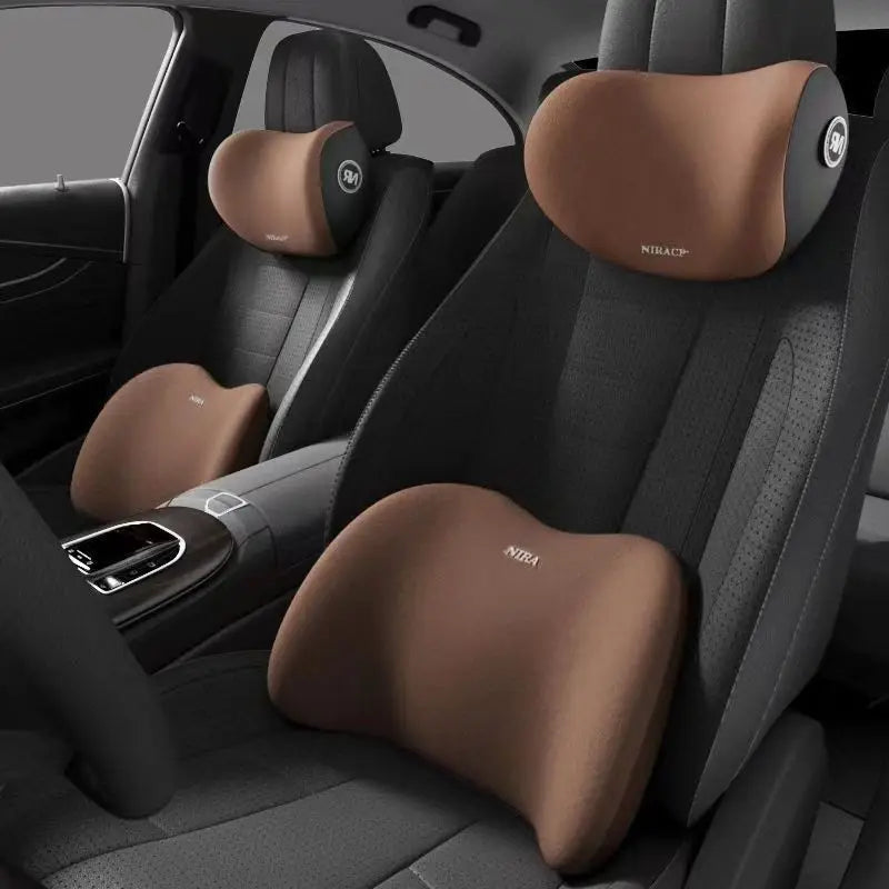 Ergonomic Memory Foam Car Seat Cushion & Headrest – All-Season Lumbar Support